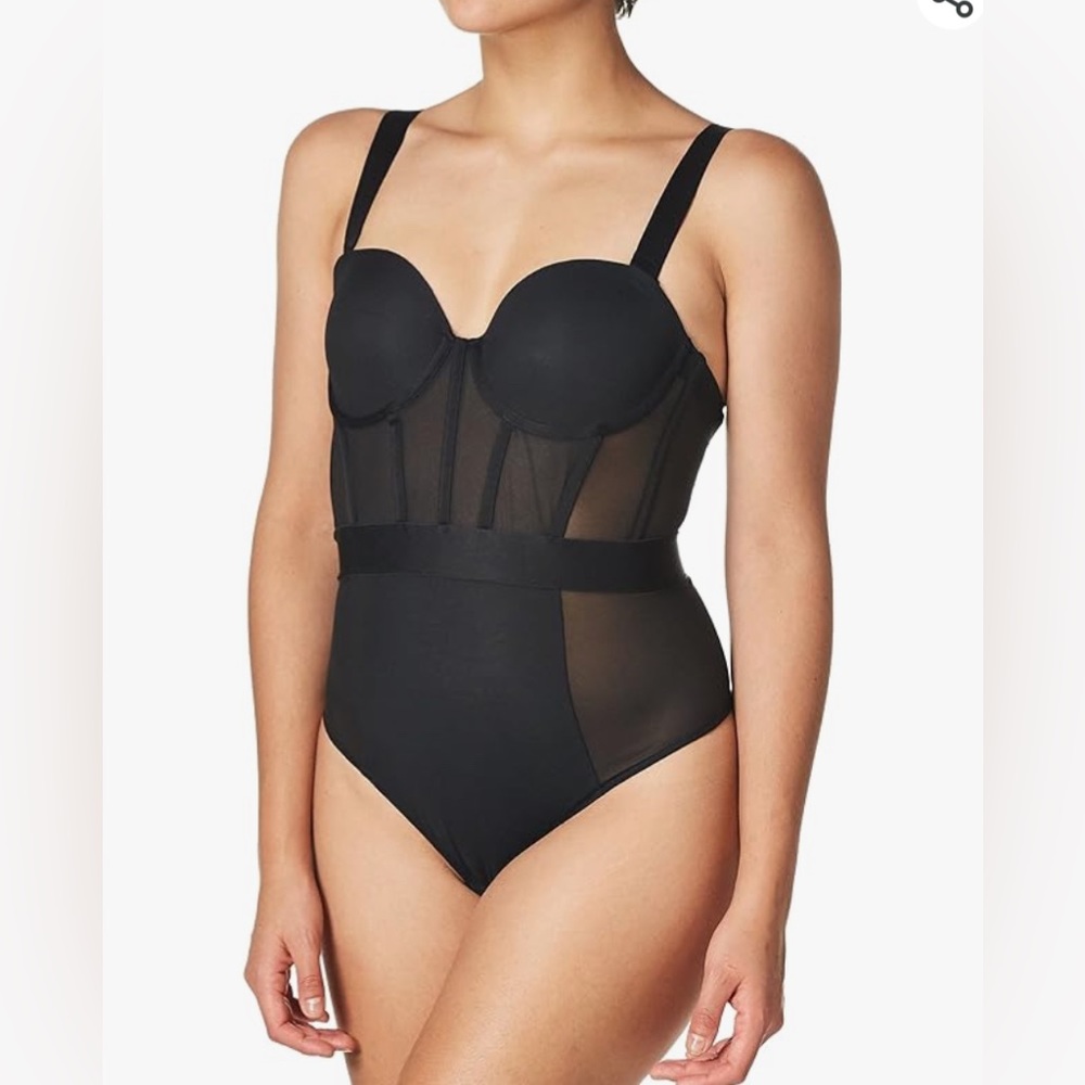 DKNY Black Mesh Bustier Bodysuit
